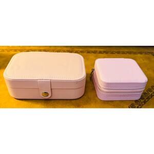 2 Pink Travel Jewelry Box Snap Close Rectangular & Full Zip Square Compartments